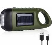 Lampe de poche led rechargeable par usb - Lampe de poche solaire à manivelle d'urgence Dynamo Lampe de poche portable avec manivelle et mousqueton