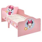 Lit bois Minnie Mouse Disney rose et motifs colorés