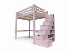 Lit mezzanine adulte bois + escalier cube hauteur réglable