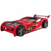 Lit voiture de course 90x200 cm bois rouge Lemans - Modéle Sans led