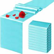 Lot de 10 chemins de table en satin de soie pour mariage, anniversaire, banquet - 30,5 x 274,3 cm de long - Bleu