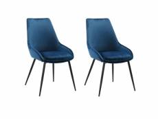 Lot de 2 chaises en velours bleu marine pieds métal noir - jazzy