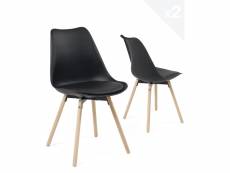 Lot de 2 chaises scandinaves pieds bois, coussin MIA (noir) 390