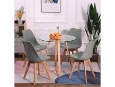 Lot de 4 chaises de cuisine en à manger design contemporain scandinave pieds bois de chêne - gris