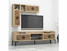 Meuble tv et étagères murale lebon bois foncé et