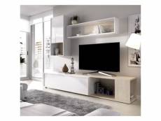 Meuble tv extensible - decor chene naturel et blanc