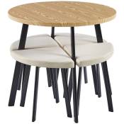 Mobilier Deco - iris - Ensemble table à manger en bois avec 4 tabourets beige - Bois