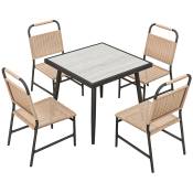 Outsunny Ensemble table carrée et 4 chaises de jardin, 5 pièces, plateau verre trempée, résine tressée effet rotin