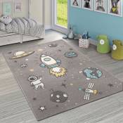 Paco Home - Tapis Chambre Enfant Adorable Fusée Espace Terre Astronaute Étoiles Lune En Gris 140x200 cm