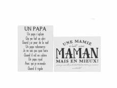 Pancarte textes francais papa maman metal blanc-noir assortiment de 2 - l 35 x l 0,5 x h 26,5 cm