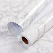 Papier Adhésif pour Meuble Marbre 60 cm x 500 cm Gris Blanc Autocollant Papier Peint Adhésif Imperméable Film Adhesif pour Comptoirs de Cuisine Salle
