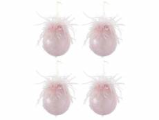 Paris prix - lot de 4 boules de noël "plumes" 10cm rose