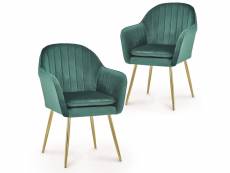 Regina - lot de 2 chaises design avec accoudoirs en velours vert