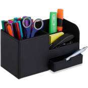 Relaxdays - Organiseur de bureau, 3 compartiments & tiroir, HxLxP : 12 x 22,5 x 11 cm, porte-crayons, noir