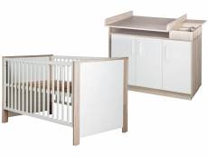 ROBA Set de meubles "Olaf" – lit bébé évolutif + commode à langer large – blanc/orme lunaire