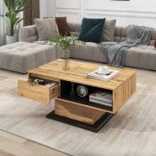 Table basse en grain de bois, dotée d'un tiroir sans poignée, d'un compartiment de rangement et d'un compartiment de rangement arrière, espace de