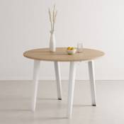 Table ronde New Modern / Ø 110 cm - Chêne éco-certifié / 4 à 6 personnes - TIPTOE blanc en métal