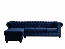 William - canapé chesterfield d'angle gauche - 4 places - en velours - lisa design - bleu nuit