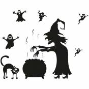 Xinuy - Halloween sorcière fantôme créatif sculpté stickers muraux salon chambre décoratif stickers muraux stickers muraux, Stickers Muraux Halloween