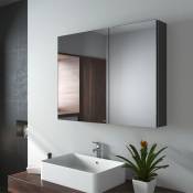 Armoire à miroir avec miroir poignée invisible Armoire miroir de salle de bain avec étagères en verre réglables en hauteur 85×65cm Noire - Emke