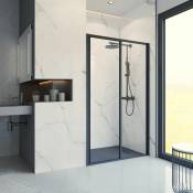 Atelierdubain - jamais utilisé ] - Porte de douche coulissante en niche, verre 5 mm transparent, style atelier industriel, profilé noir,