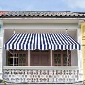 Auvent retractable Auvent terrasse Marquise sans perçage Manivelle Hauteur réglable 2M, bleu et blanc