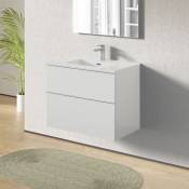 Bernstein - Meuble de salle de bain suspendu bois laqué, meuble vasque 2 tiroirs soft-close - Garantie 5 ans - 64x81x47cm - lavoa - Blanc mat, Blanc