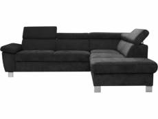 Canapé d'angle en tissu luxe 5 places lugo noir, angle droit