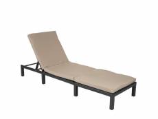 Chaise longue hwc-a51, polyrotin, bain de soleil, transat de jardin ~ basic anthracite, coussin crème
