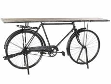 Console / table console forme vélo en métal coloris noir et bois marron - longueur 193 x profondeur 50 x hauteur 90 cm