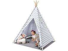 Costway tipi/tente indienne,tipi enfant avec tapis rembourré,grande maison de jeu pliable solides intérieure et extérieure,toile en coton tente de jeu