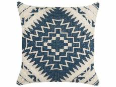 Coussin en coton à motif géométrique bleu et beige 50 x 50 cm safi 332568