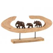 Éléphants en rang sur pied alu bronze et bois de