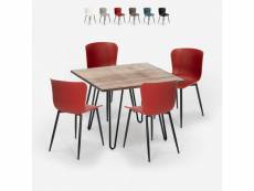 Ensemble table carrée 80x80cm et 4 chaises bois métal style industriel claw