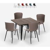 Ensemble Table Carrée 80x80cm et 4 Chaises Style Industriel