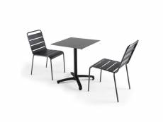 Ensemble table jardin stratifié ardoise gris foncé et 2 chaises gris