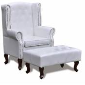 Fauteuil chaise siège lounge design club sofa salon chesterfield avec ottoman assorti blanc - Blanc