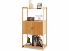 Giantex meuble de rangement en bambou/meuble de rangement autoportant avec 3 étagères et grand compartiment à 2 portes, pour cuisine, salon, salle d'é