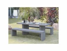 Hans - salon de jardin en fibre de beton 8 pers - ensemble de jardin - 1 table rectangulaire 200*90 cm et 2 bancs