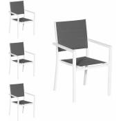 Happy Garden - Lot de 4 chaises rembourrées en aluminium blanc - textilène gris - grey