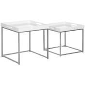 HOMCOM Lot de 2 tables basses tables gigognes structure en acier et plateau en bois blanc avec poignée