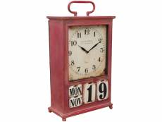 Horloge d'appui avec calendrier en fer finition rouge veillie l29.5xpr15.5xh53 cm
