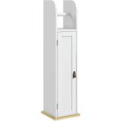 Kleankin - Support papier toilette - porte-papier toilette - armoire pour papier toilette - porte, 2 étagères, sortie papier blanc bois clair - Blanc