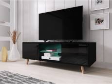 Meuble banc TV - 140 cm - Noir mat / Noir brillant - Avec LED - Style scandinave Sweden