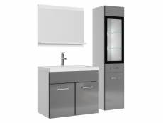 Meuble de salle de bain rio led 60 cm lavabo gris brillant - armoire de rangement meuble lavabo
