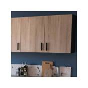 Meuble haut de cuisine 2 portes battantes 100 cm Noir/Chêne - abinci - l 100 x l 30 x h 70 cm