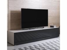 Meuble tv 1 porte | 160 x 32 x 40cm | blanc et noir finition brillante | 3 compartiments | modèle luke h2 TVSD032WHBLP-1BOX