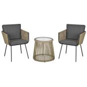 Outsunny Ensemble salon de jardin 3 pièces style colonial 2 fauteuils avec coussins gris + table basse résine filaire beige acier époxy noir
