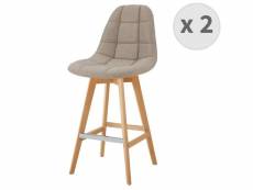 Owen - chaise de bar scandinave tissu lin pied hêtre (x2)