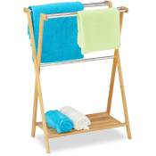 Porte-serviettes sur pieds, 5 barres, bambou, acier inoxydable, support à lavettes de salle de bain, 87x58,5x36 cm, nature - Relaxdays